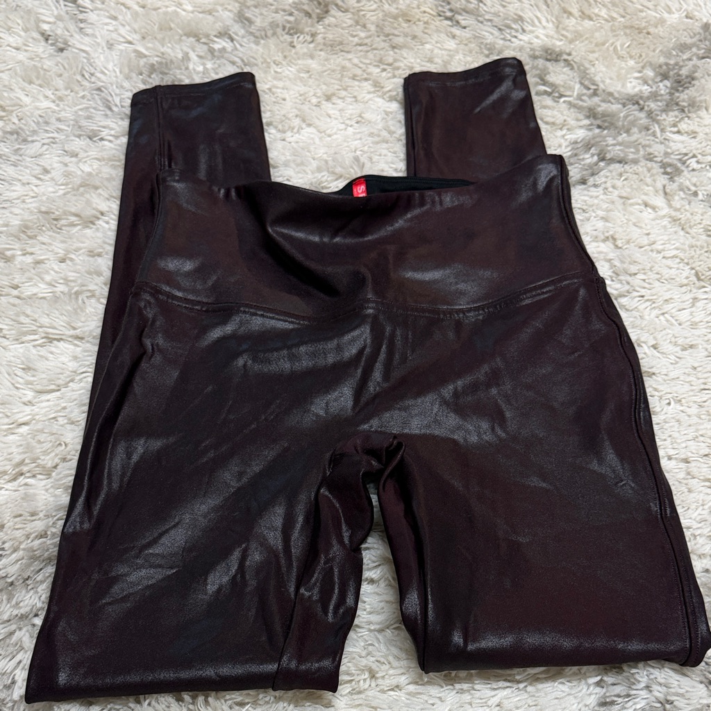 Spanx L143802 Womens Burgundy Faux Leather Leggings Size M